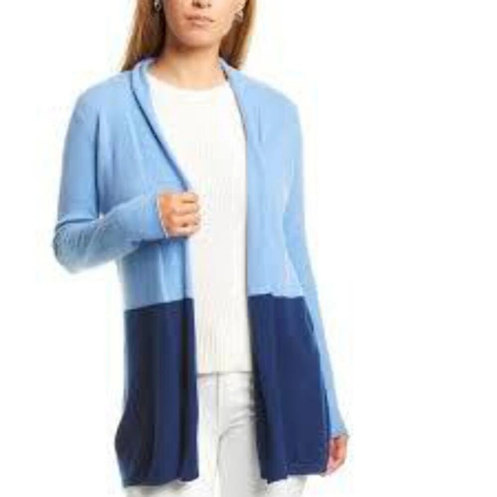 J. McLaugline Cashmere Blue Two-Tone Cardigan Sweater